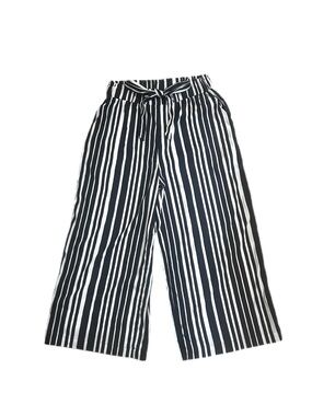 Japna High waisted 3/4 length Striped Wide Leg Tie Waist Pants Black & White